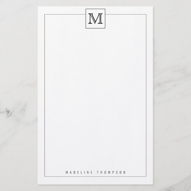 Trendy Modern Basic Initial Monogram Square Grenze Briefpapier (Vorderseite)