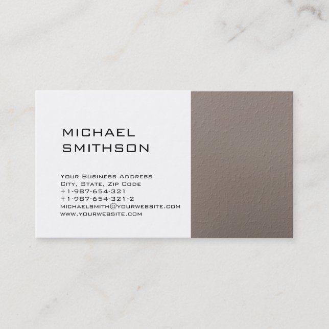 Trendy Modern Beige Strip White Business Card Visitenkarte (Vorderseite)
