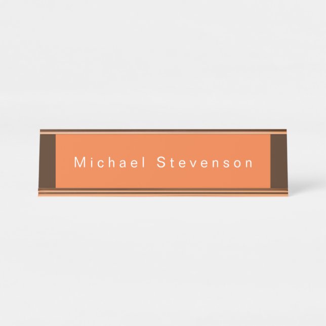 Trendy Modern Beruflich Orange Brown Schreibtischnamensplakette (Vorderseite )