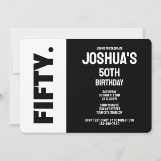 Trendy Modern Black and White 50th Birthday Einladung
