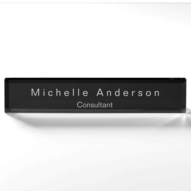 Trendy Modern Black Consultant Desk Namplate Namensplakette (Vorderseite)