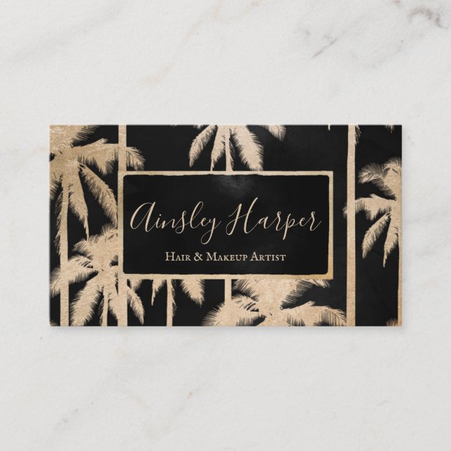 Trendy Modern Black Gold Palm Trees Beruflich Visitenkarte (Vorderseite)