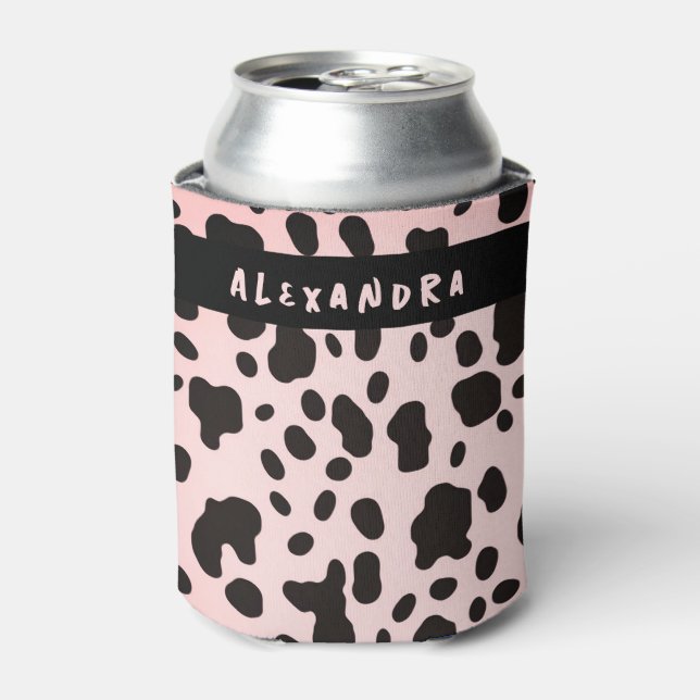 Trendy Modern Black Pink Kuh Tierart Name Dosenkühler (Kanne Vorderseite)