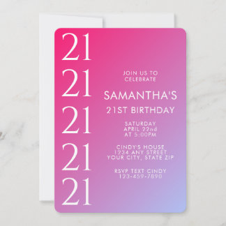 Trendy Modern Bold Pink Gradient 21st Birthday Einladung