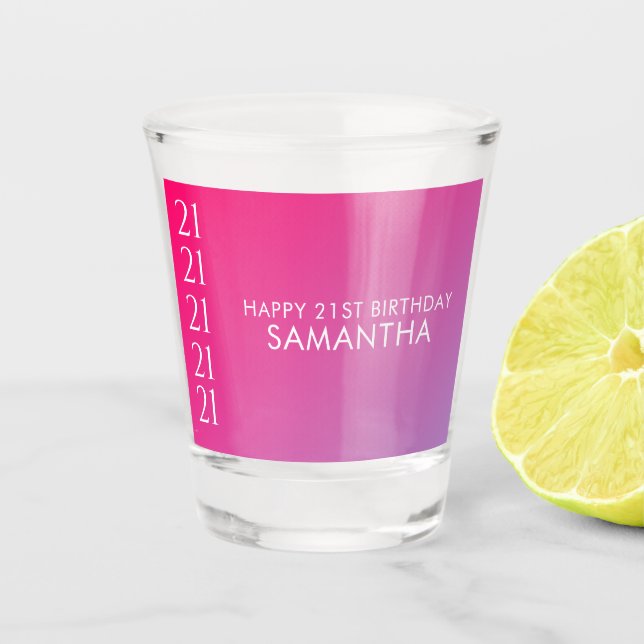 Trendy Modern Bold Pink Gradient 21st Birthday Schnapsglas (Vorderseite)