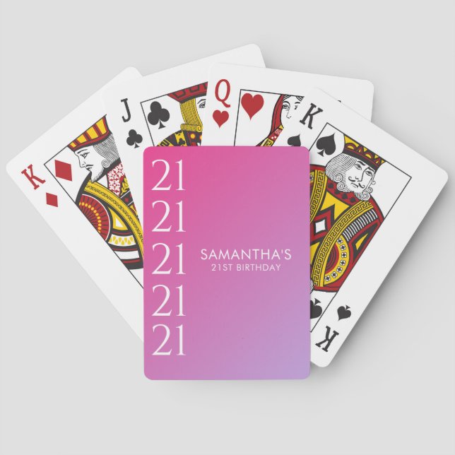 Trendy Modern Bold Pink Gradient 21st Birthday Spielkarten (Rückseite)