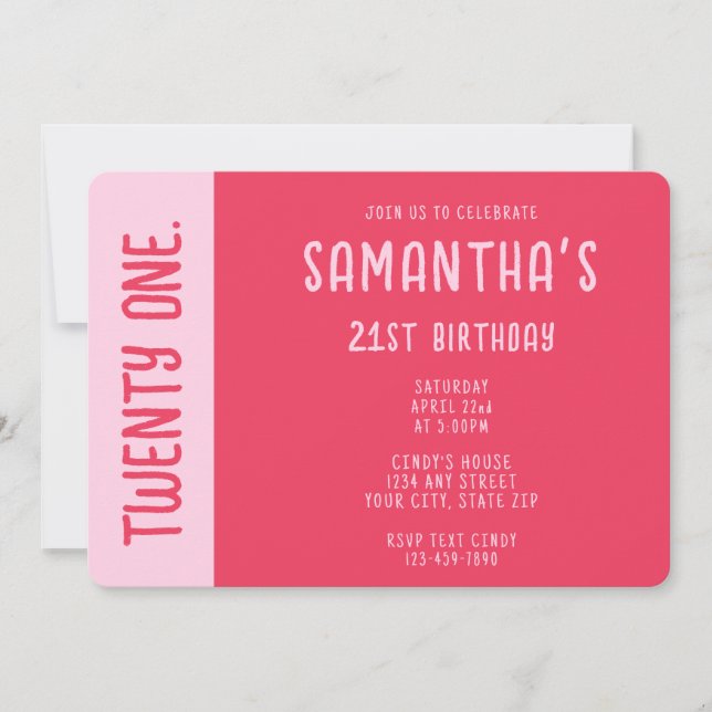 Trendy Modern Bold Pink & Red 21st Birthday Einladung (Vorderseite)