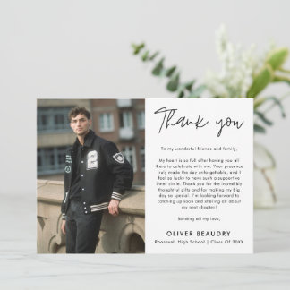 Trendy Modern Calligraphy Photo Graduation Dankeskarte