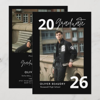 Trendy Modern Calligraphy Photo Graduation Party Einladung