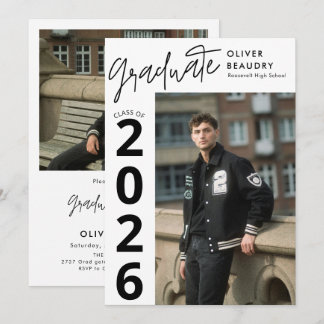 Trendy Modern Calligraphy Photo Graduation Party Einladung