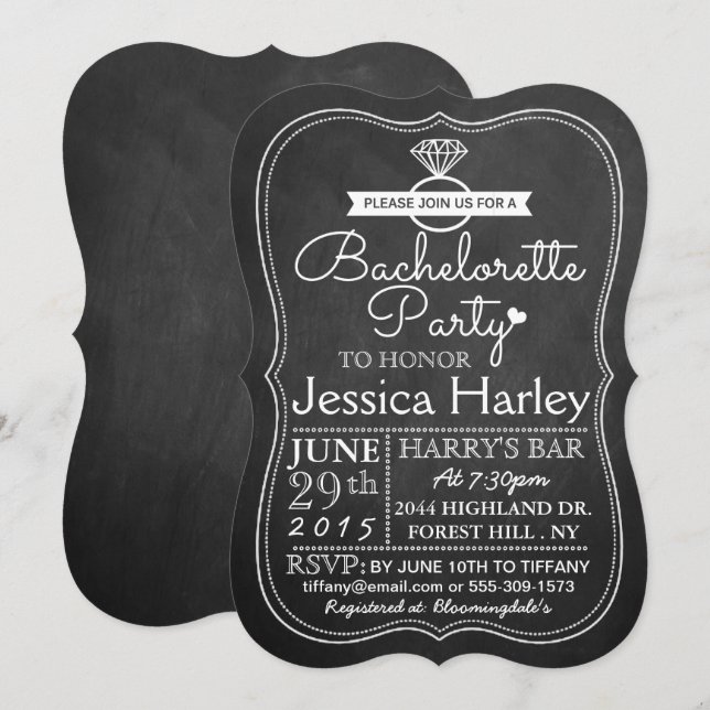 Trendy Modern Chalkboard Junggeselinnen-Abschied Einladung (Vorne/Hinten)