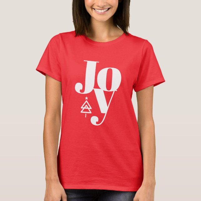 Trendy Modern Christmas Tree Joy Red T - Shirt (Vorderseite)