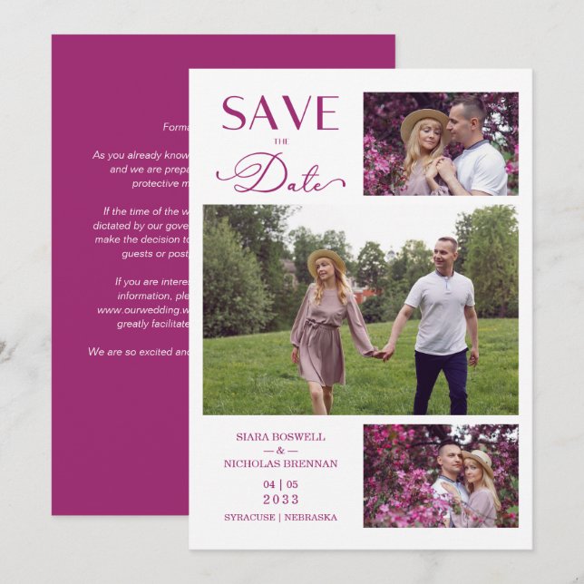 Trendy Modern Collage 3 Photos Wedding  Save The Date (Vorne/Hinten)