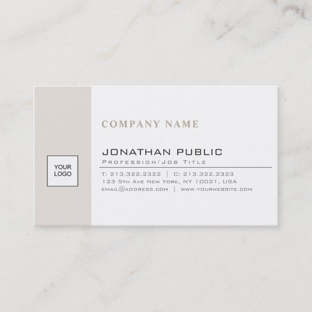 Trendy Modern Company Logo Beige White Simple Visitenkarte (Vorderseite)
