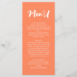 Trendy Modern Coral Orange Wedding Dinner Menükarte