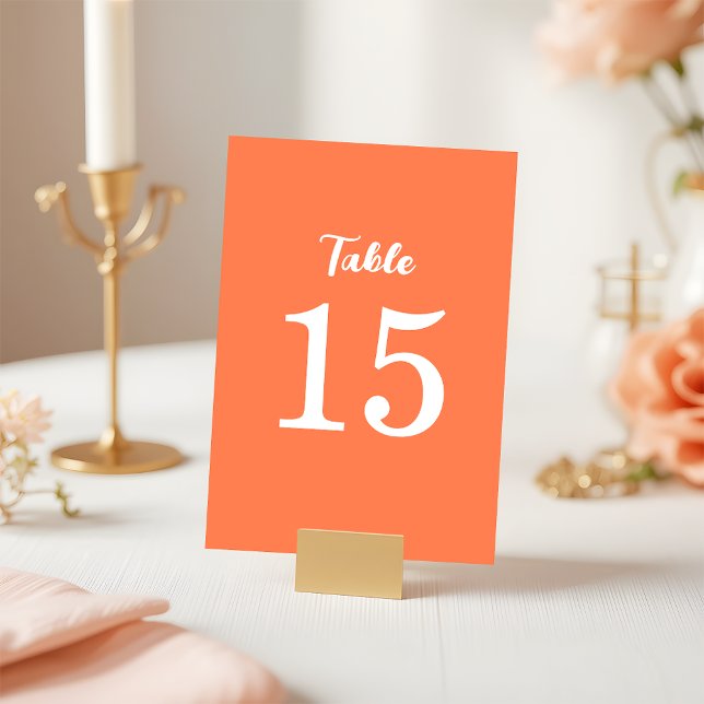Trendy Modern Coral Pink Orange Wedding Tischnummer (Von Creator hochgeladen)