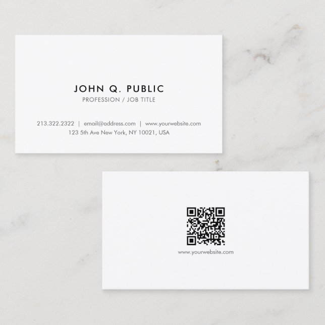 Trendy Modern Elegant Simple Professional QR Code Visitenkarte (Vorne/Hinten)