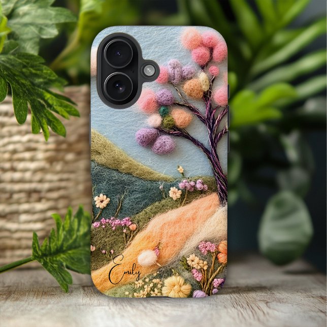 Trendy Modern Felded Floral Personalisiert Name iPhone 16 Hülle (Von Creator hochgeladen)