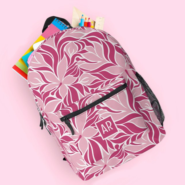 Trendy Modern Floral Pattern Monogramm Cool Pink Bedruckter Rucksack (Trendy Modern Floral Pattern Monogram Cool Pink Printed Backpack
)