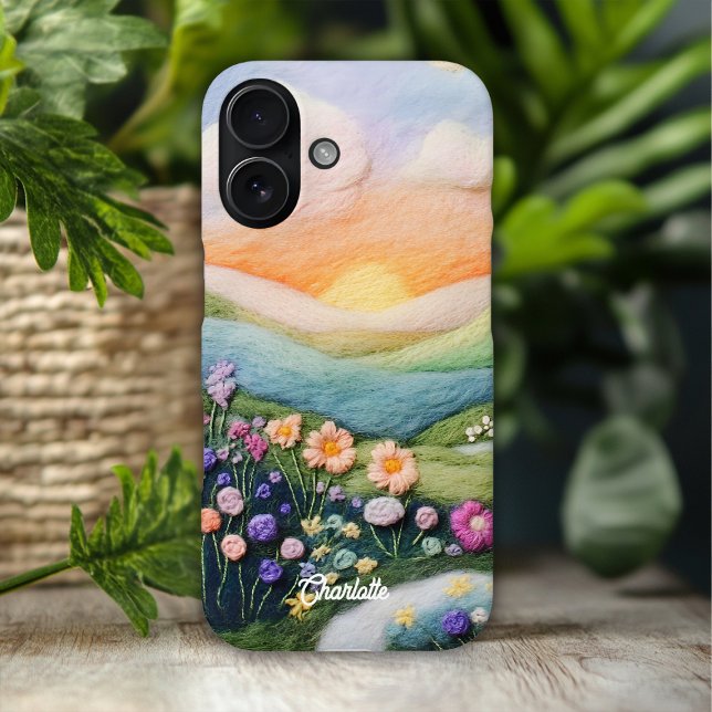 Trendy Modern Floral Sunset Personalisierter Name iPhone 16 Hülle (Von Creator hochgeladen)