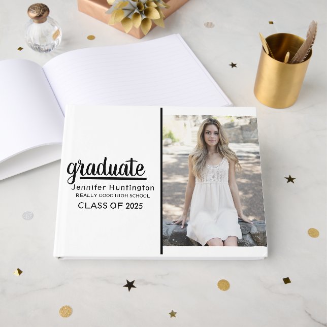 Trendy Modern Foto Class 2023 Abschluss Gästebuch (Vorderseite Offen)
