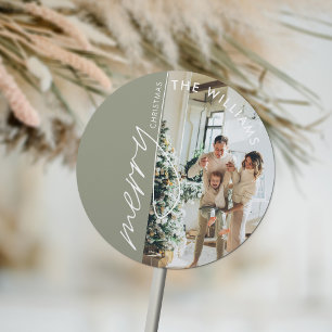 Trendy Modern Foto Weihnachten Runder Aufkleber