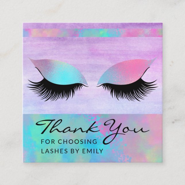 Trendy Modern Iridescent Chic Danke Lash Care Quadratische Visitenkarte (Vorderseite)