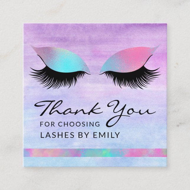 Trendy Modern Iridescent Chic Danke Lash Care Quadratische Visitenkarte (Vorderseite)