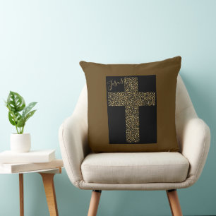 Trendy Modern Jesus Gold Cross Kissen