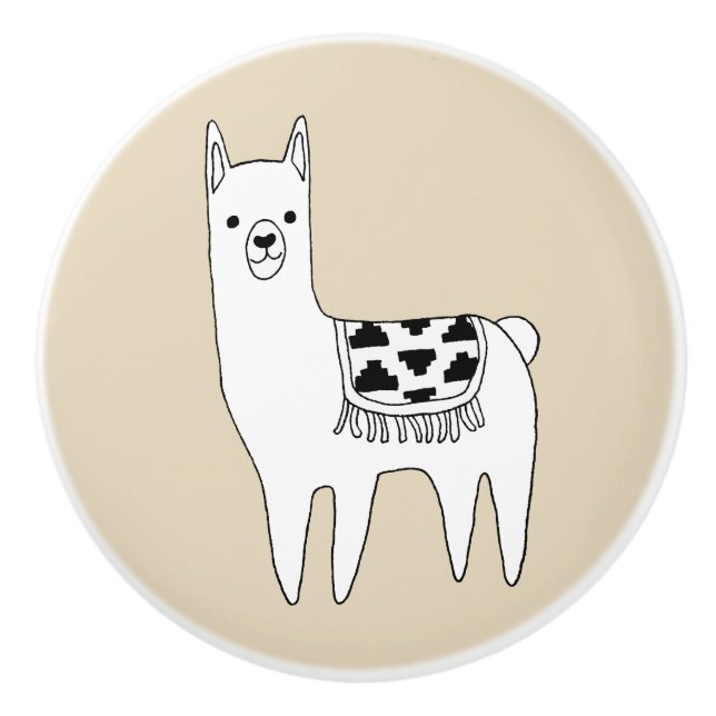 Trendy Modern Llama & Taupe Keramikknauf (Vorderseite)