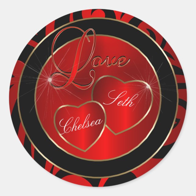 Trendy Modern Lovein Red | Personalisieren Runder Aufkleber (Vorderseite)