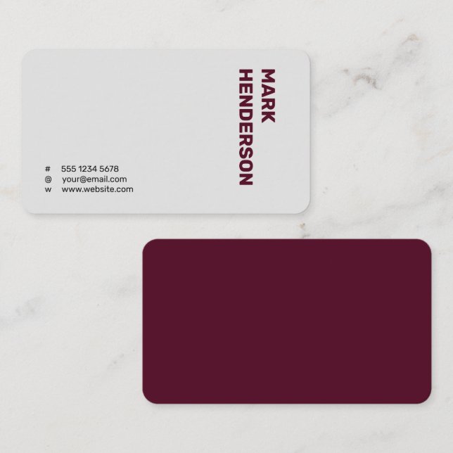 Trendy Modern Minimal Burgundy Visitenkarte (Vorne/Hinten)