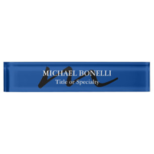 Trendy modern monogram beruflich blau namensplakette