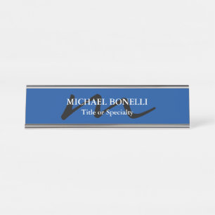 Trendy modern monogram beruflich blau schreibtischnamensplakette