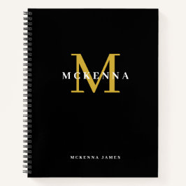 Trendy Modern Monogram Black Gold Erstname Notizbuch