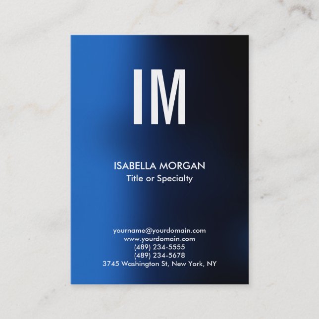 Trendy Modern Monogram Blue White Visitenkarte (Vorderseite)