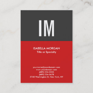 Trendy Modern Monogram Gray Red Visitenkarte
