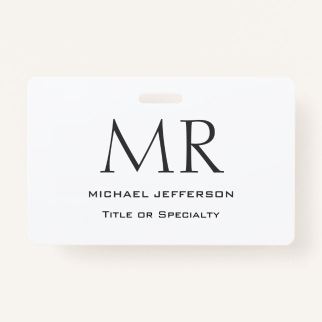 Trendy Modern Monogram Plain Minimalist Ausweis (Vorderseite)