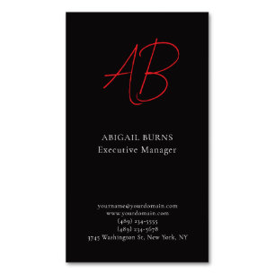 Trendy Modern Monogrammierte Nacht Schwarz Magnetische Visitenkarte