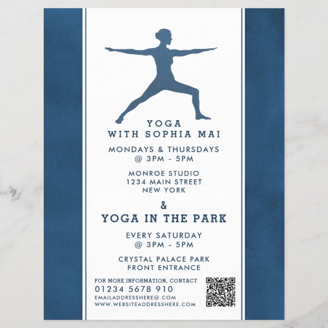 Trendy Modern Navy Blue Yoga Class Werbung Flyer (Vorne)
