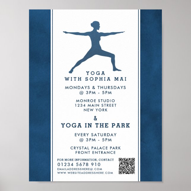 Trendy Modern Navy Blue Yoga Class Werbung Poster (Vorne)