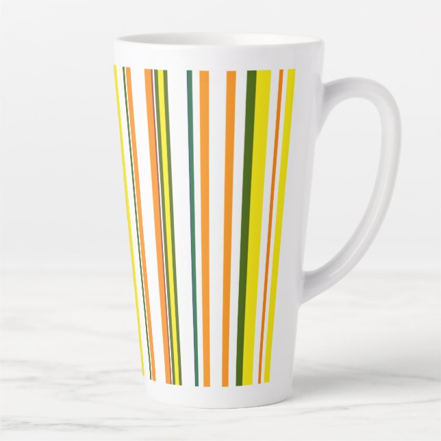 Trendy Modern New Orange Yellow White Stripes Milchtasse (Rechts)