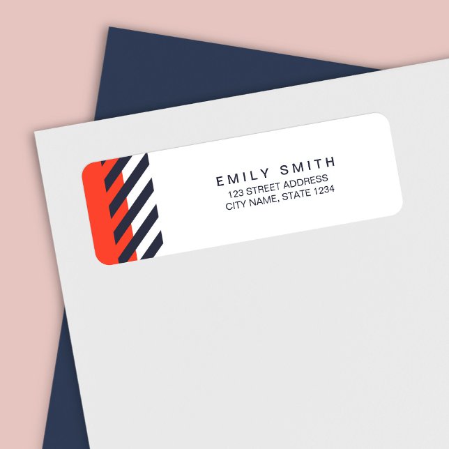 Trendy Modern Orange and Dark Blue Stripes Address (Von Creator hochgeladen)