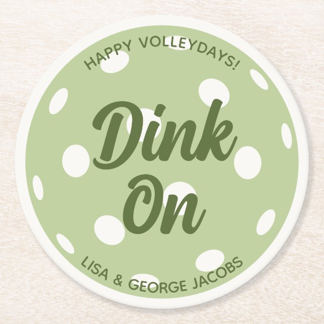 Trendy Modern Pickleball Grün Weihnachtsfeiertag Runder Pappuntersetzer (Vorderseite)
