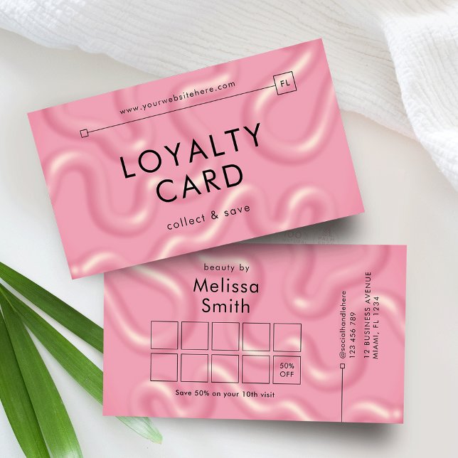Trendy Modern Pink Abstract Beauty Spa Salon Treuekarte (Girly 3D Effect blush pink business loyalty cards with modern type and minimal layout)