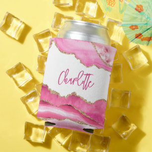 Trendy Modern Pink Agate Gold Glitzer Personalisie Dosenkühler
