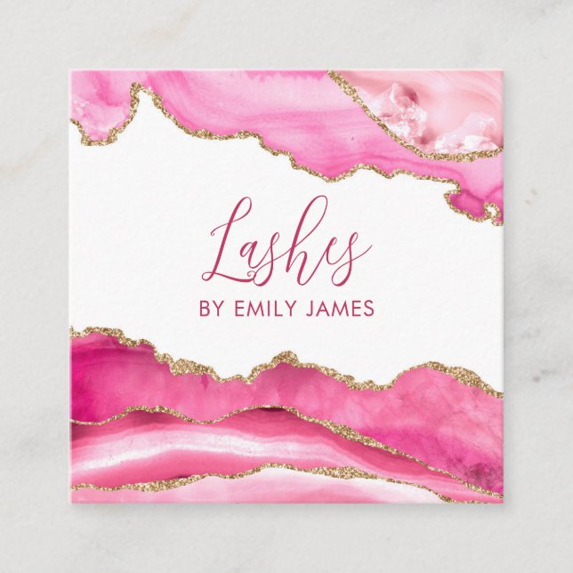Trendy Modern Pink Agate Lash Extensions Beauty Quadratische Visitenkarte (Vorderseite)