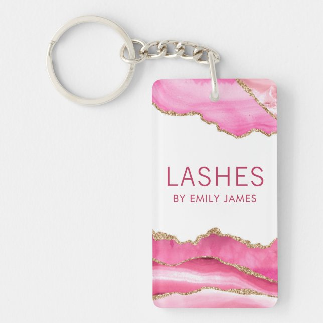 Trendy Modern Pink Agate Lash Extensions Beauty Schlüsselanhänger (Vorderseite)