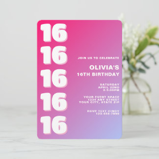 Trendy Modern Pink Gradient 16th Birthday Einladung