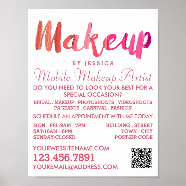 Trendy Modern Pink Makeup Künstlerwerbung Poster (Vorne)